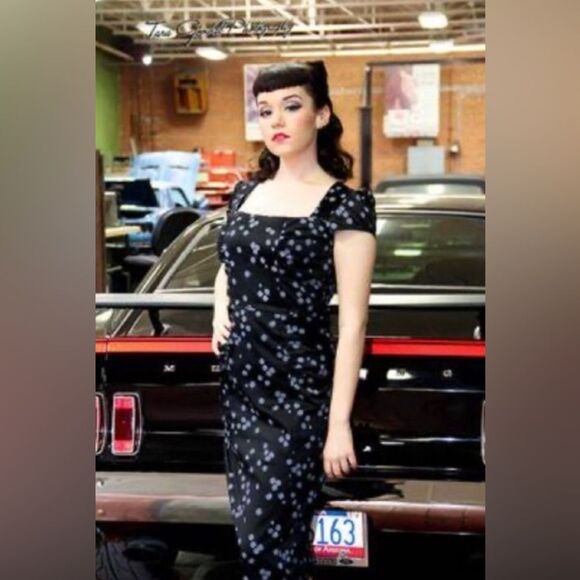Stop Staring! Dress Black Celebrity Dot 1950s Wiggle Midi Retro Cocktail Medium - Picture 1 of 16